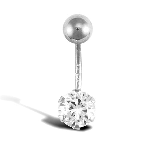 9ct White Gold Cubic Zirconia Belly Bar