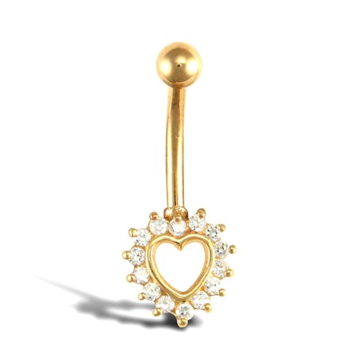 9ct Yellow Gold Cubic Zirconia Heart Belly Bar