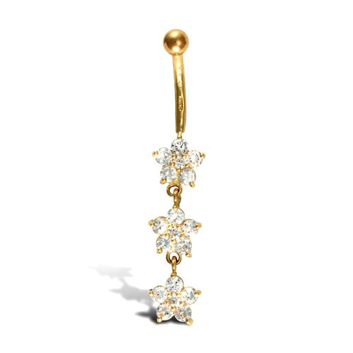 9ct Yellow Gold Cubic Zirconia Flower Belly Bar Dropper