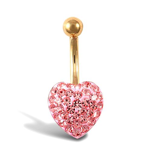9ct Yellow Pink Crystal Heart Belly Bar