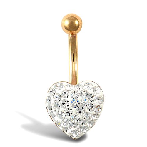 9ct Yellow White Crystal Heart Belly Bar