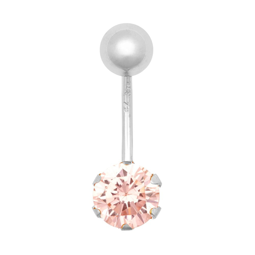 9ct White Gold Cubic Zirconia Belly Bar