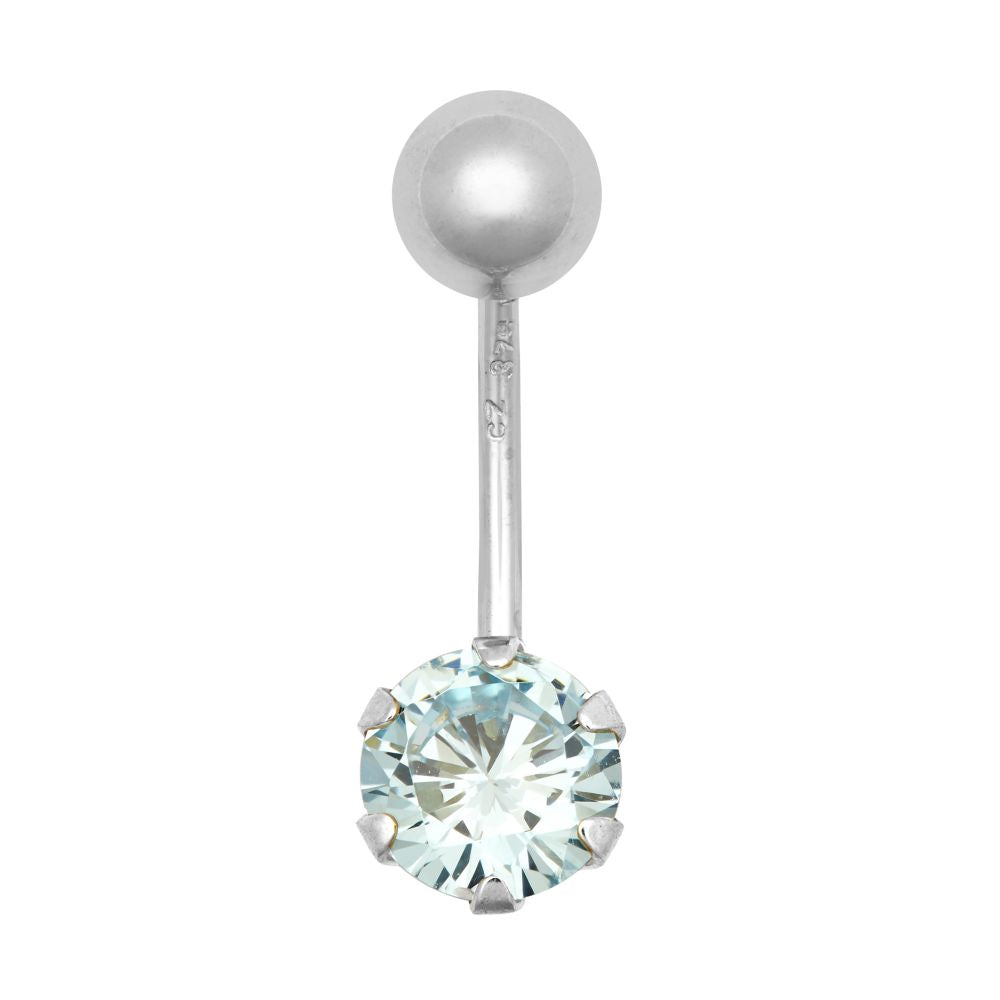 9ct White Gold Cubic Zirconia Belly Bar