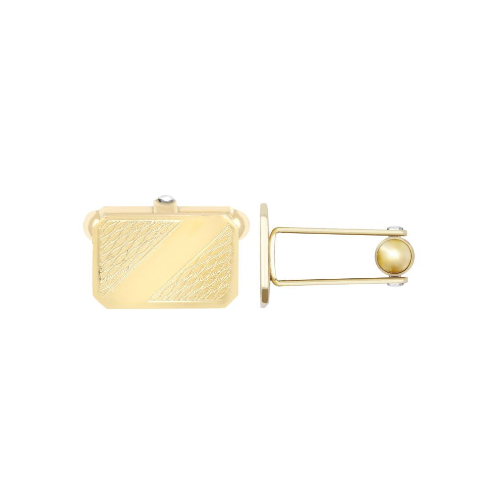 9ct Yellow GoldArt Deco Engine Turned Cufflinks Cut Corners Swivel Back