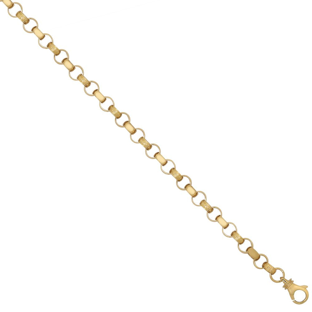9ct Yellow Gold Cast Patterned & Plain Belcher Gauge Bracelet
