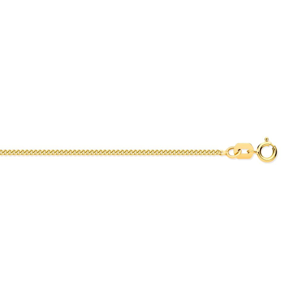 9ct Yellow Gold Diamond Cut Curb 1.15mm Chain 16-18 Inch Extender