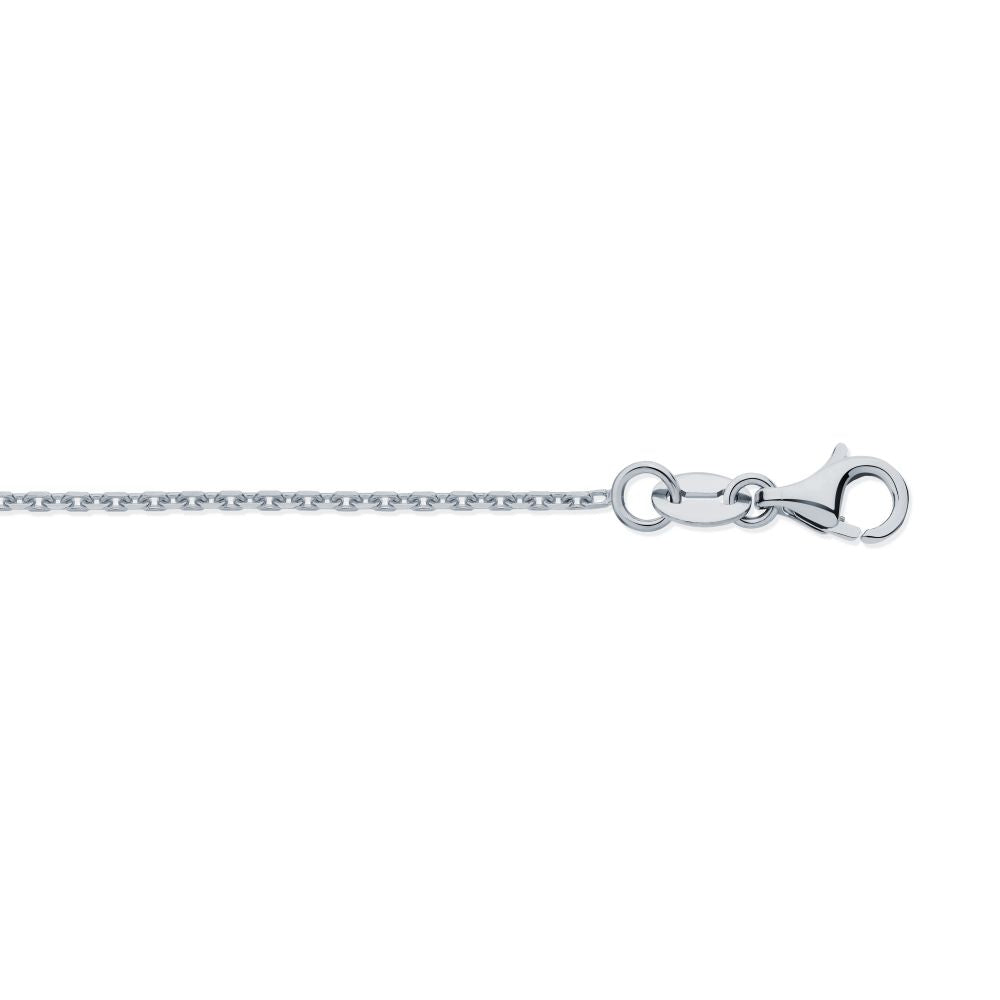 18ct White Gold Diamond Cut Cable 1.2mm Chain 16-18 Inch Extender