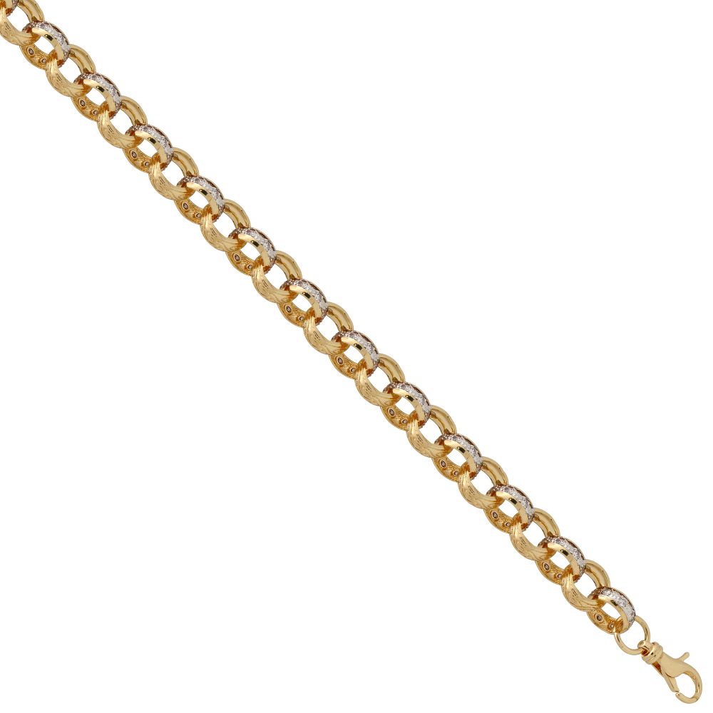 9ct Yellow Gold Cubic Zirconia set and Patterened Belcher Gauge Bracelet