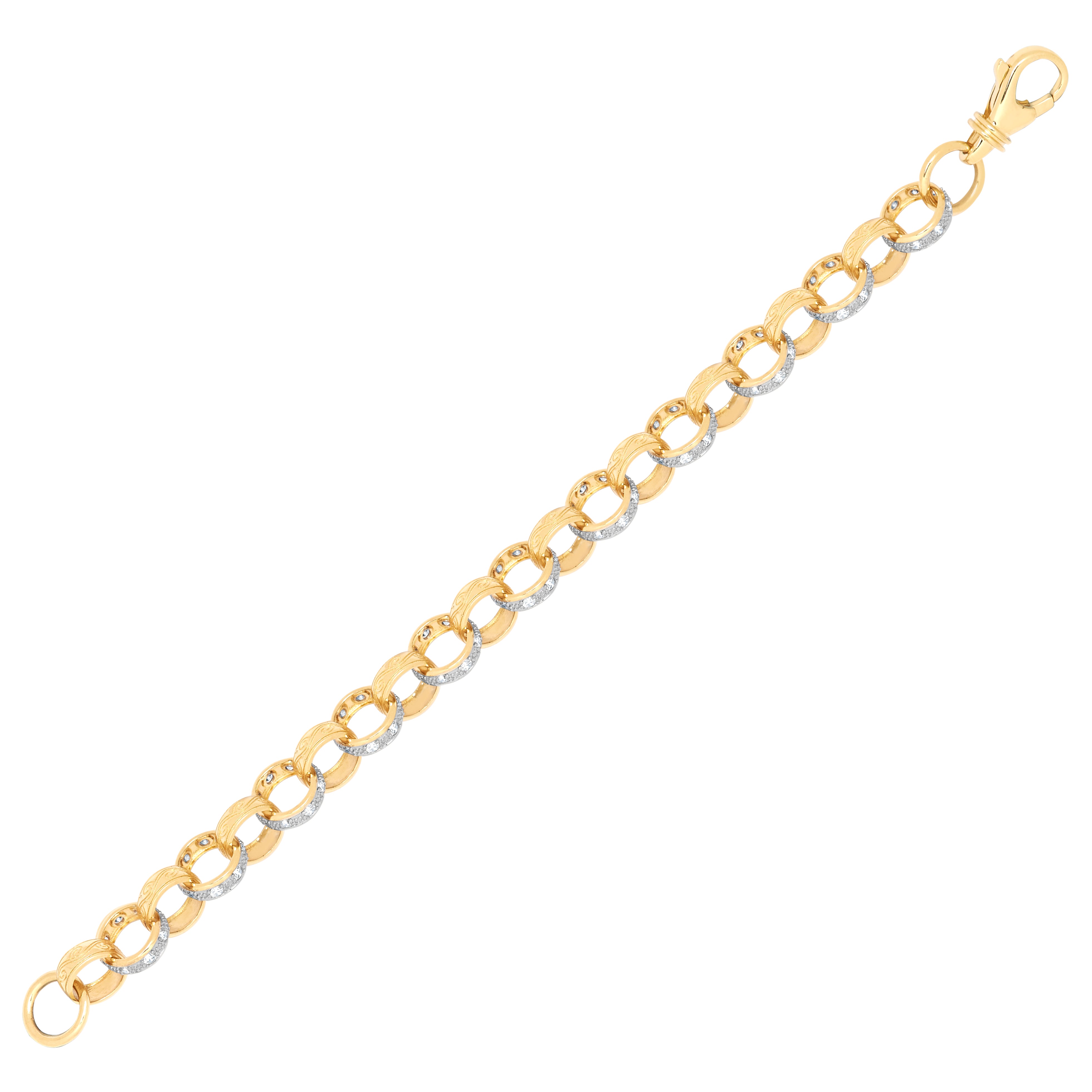 9ct Yellow Gold Cubic Zirconia set and Patterened Belcher 11mm Gauge Bracelet