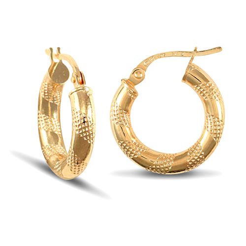 9ct Yellow Gold Zebra Hoop Earrings - 3mm Tube
