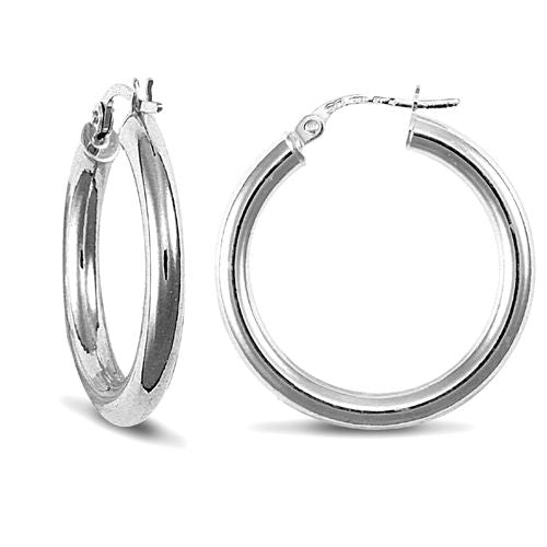 9ct White Gold Hoop Earrings - 3mm Tube
