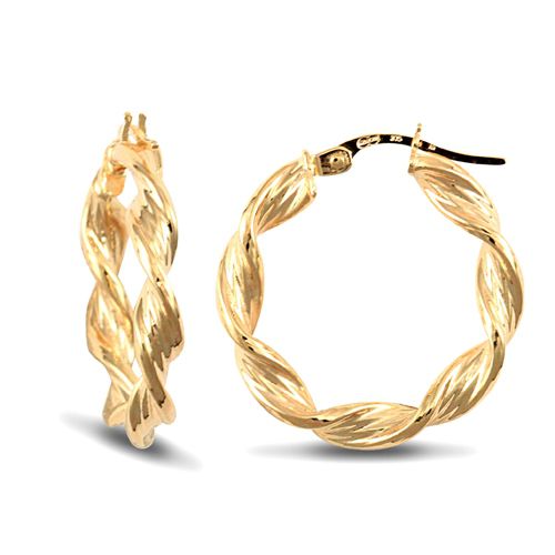 9ct Yellow Gold Barked Twist Earrings