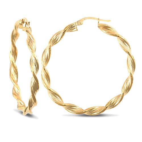9ct Yellow Gold Barked Twist Earrings