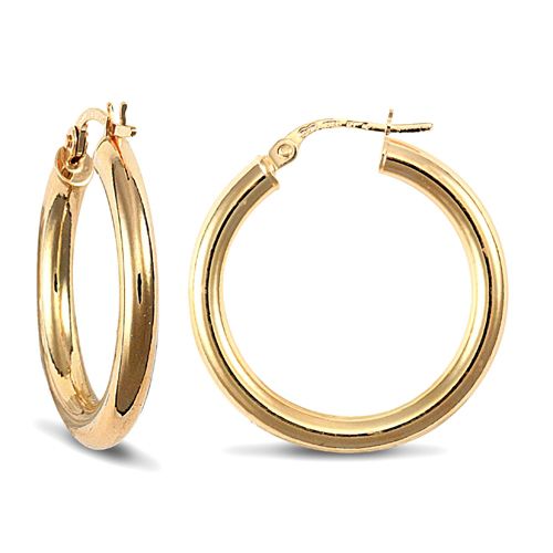 9ct Yellow Gold Hoop Earrings - 3mm Tube