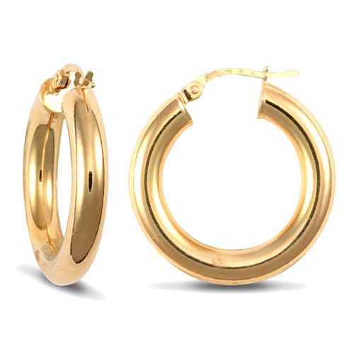 9ct Yellow Gold Hoop Earrings - 4mm Tube
