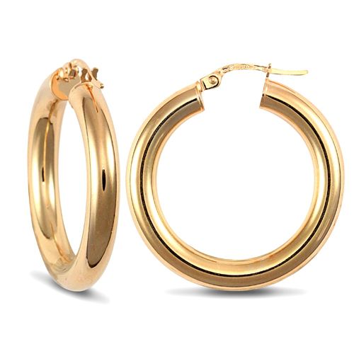 9ct Yellow Gold Hoop Earrings - 4mm Tube