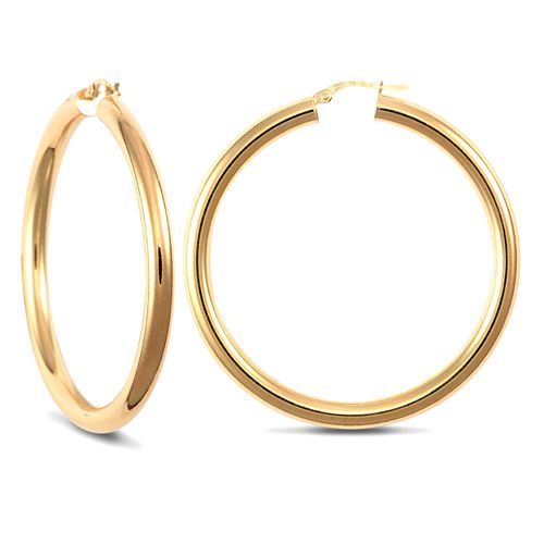 9ct Yellow Gold Hoop Earrings - 4mm Tube