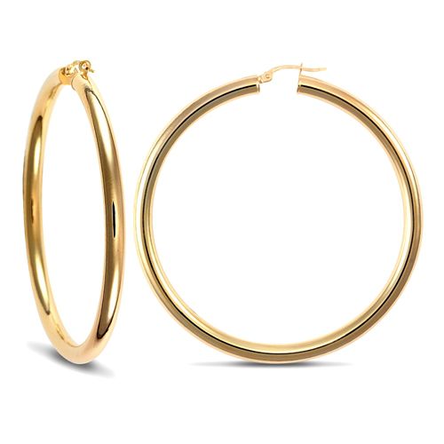 9ct Yellow Gold Hoop Earrings- 4mm Tube