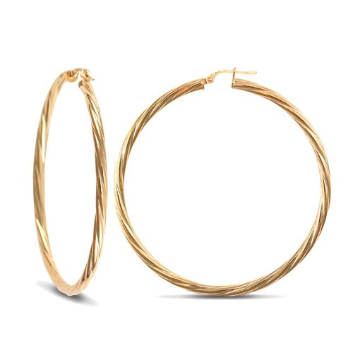 9ct Yellow Gold Twist Hoop Earrings - 3mm Tube