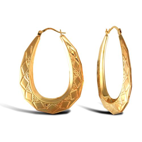 9ct Yellow Gold Oval Diamond Cut Earrings