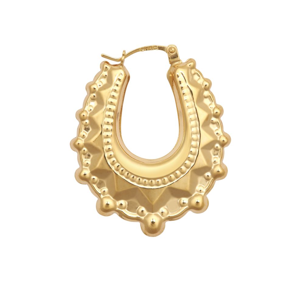 9ct Yellow Oval Spiked Creole Earring