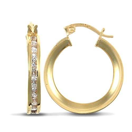 9ct Yellow Gold Channel Set Hoop Earrings