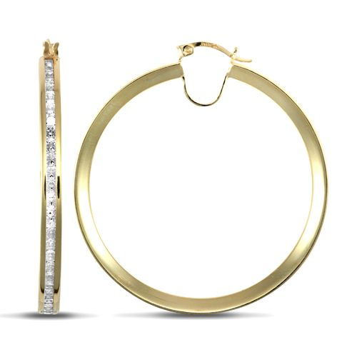 9ct Yellow Gold Channel Set Hoop Earrings