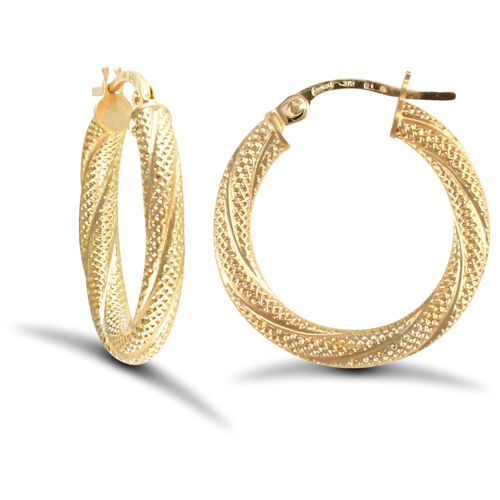 9ct Yellow Gold Frosted Hoop Earrings
