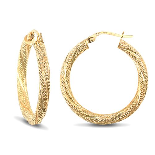 9ct Yellow Gold Frosted Hoop Earrings
