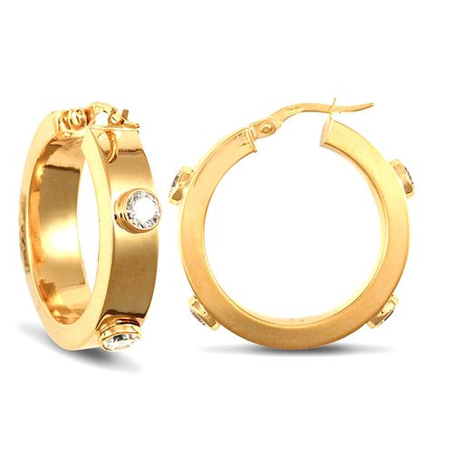 9ct Gold Hoop Earrings With Cubic Zirconia Stones
