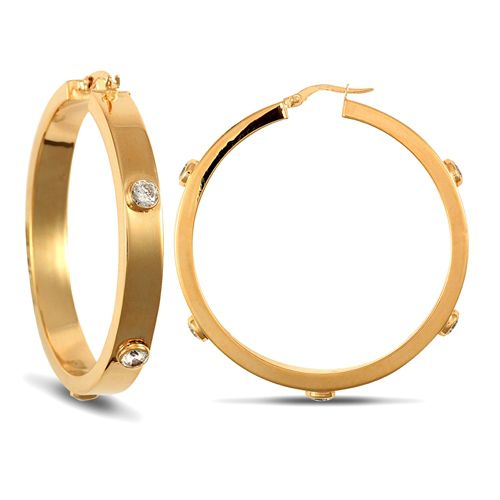 9ct White Gold Hoop Earrings With Cubic Zirconia Stones