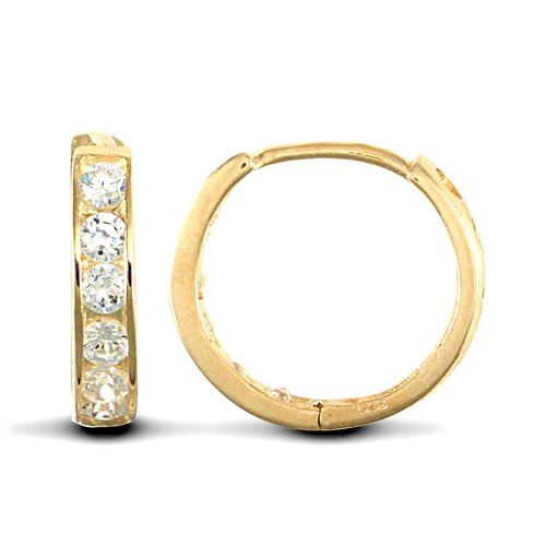9ct Gold Huggie Earrings With Cubic Zirconia Stones