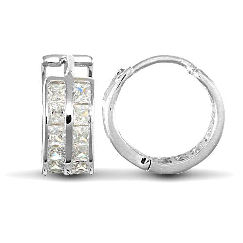 9ct White Gold Huggie Earrings With Cubic Zirconia Stones