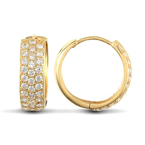 9ct Yellow Gold Huggie Earrings With Cubic Zirconia Stones
