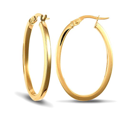 9ct Yellow Gold Oval Hoop Earrings