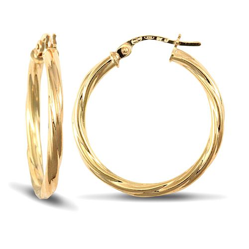 9ct Yellow Gold Twist Hoop Earrings