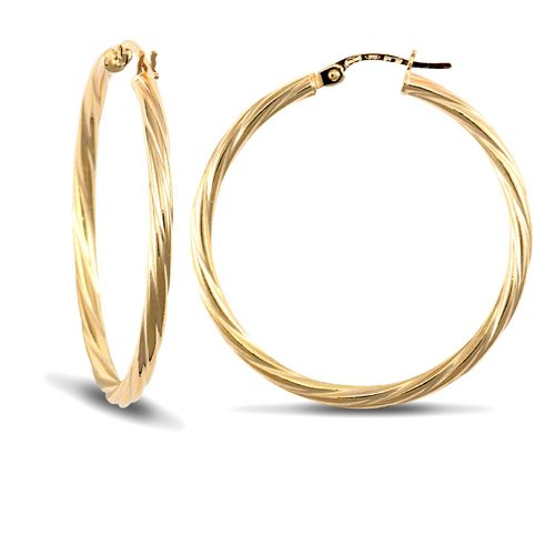 9ct Yellow Gold Twist Hoop Earrings
