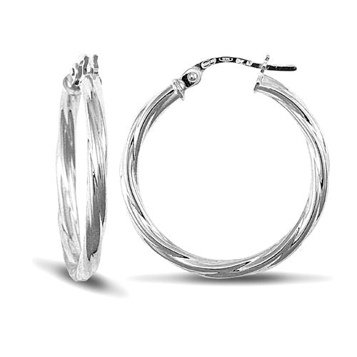 9ct White Gold Twist Hoop Earrings