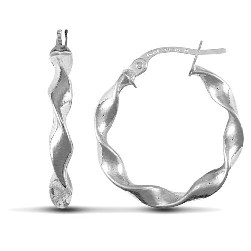9ct White Gold Polished Twist Hoop Earrings