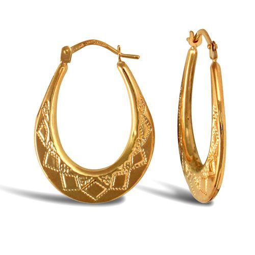 9ct Yellow Gold Oval Diamond Cut Earrings