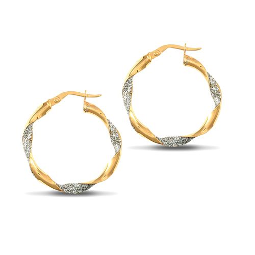 9ct Yellow And White Gold Plain And Frost Hoop Earrings