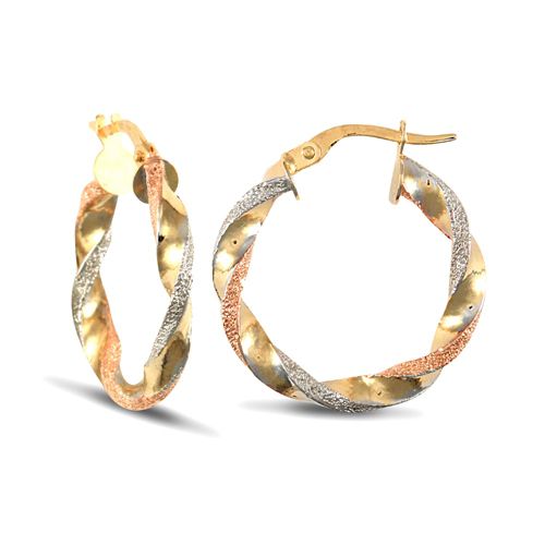 9ct 3 Coloured Gold Hoop Earrings