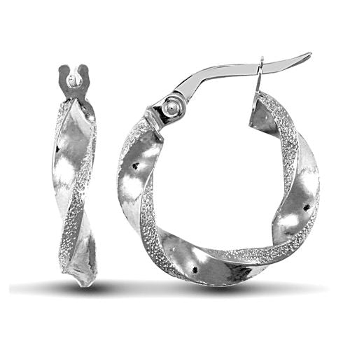 9ct White Gold Polished/Frost Hoop Earrings