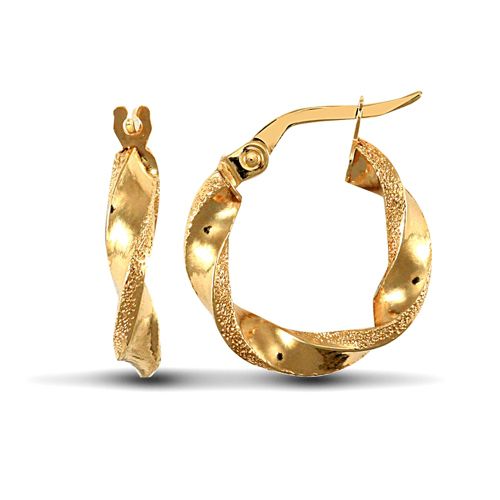 9ct Yellow Gold Polished/Frost Hoop Earrings