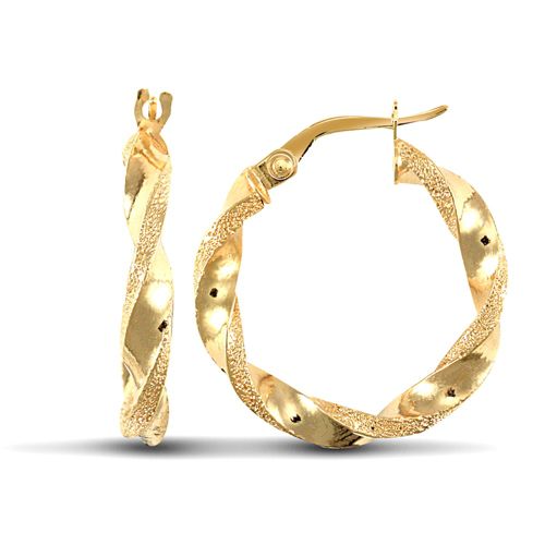 9ct Yellow Gold Polished/Frost Hoop Earrings
