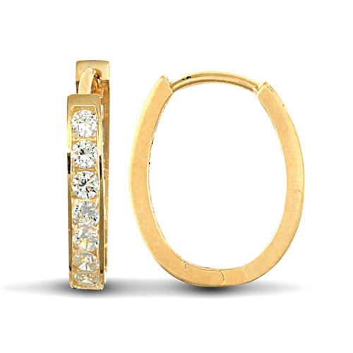 9ct Gold Cubic Zirconia Set Oval Huggie Earrings