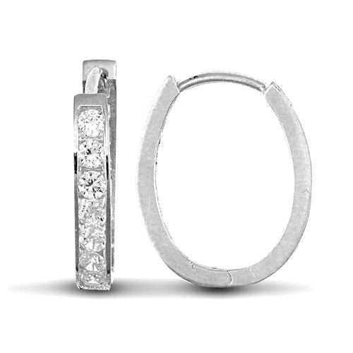 9ct White Gold Cubic Zirconia Set Oval Huggie Earrings