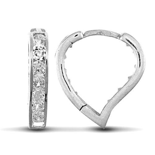 9ct White Gold Cubic Zirconia Set Heart Huggie Earrings