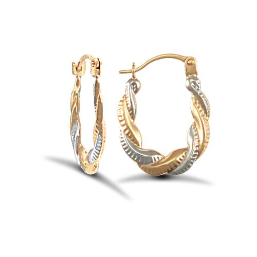 9ct Yellow And White Gold Plaited Creole Earrings