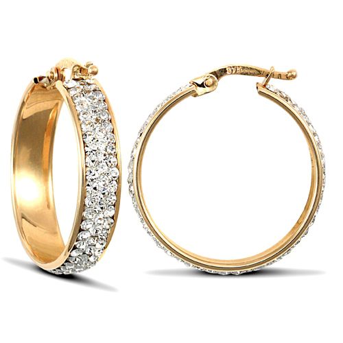 9ct Yellow Gold Huggie Earrings With Cubic Zirconia Stones